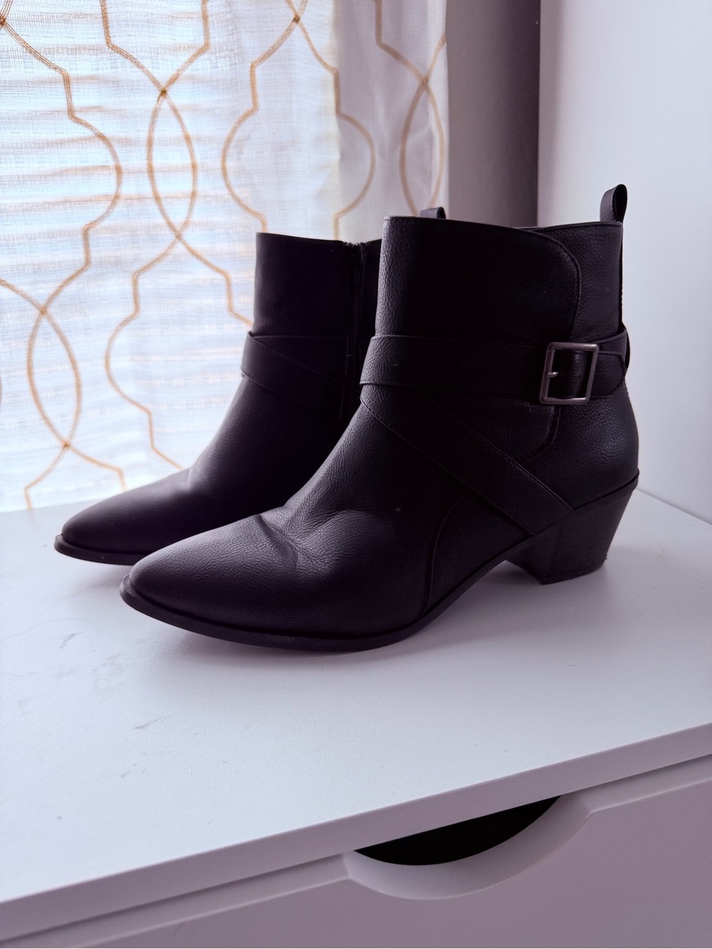 Maurice’s Claire Black Women's Western Ankle Boots Buckle Accent Block Heel 10M